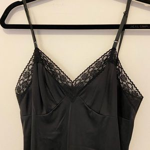 Vintage, black silky lacy slip dress, size medium
